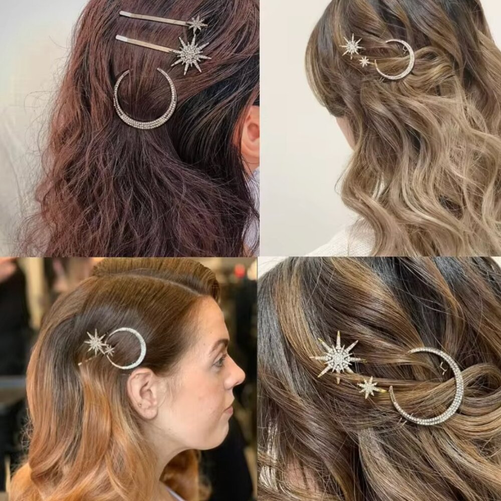 Sun and Moon Gold Hair Clip Set - Picture 2 of 3